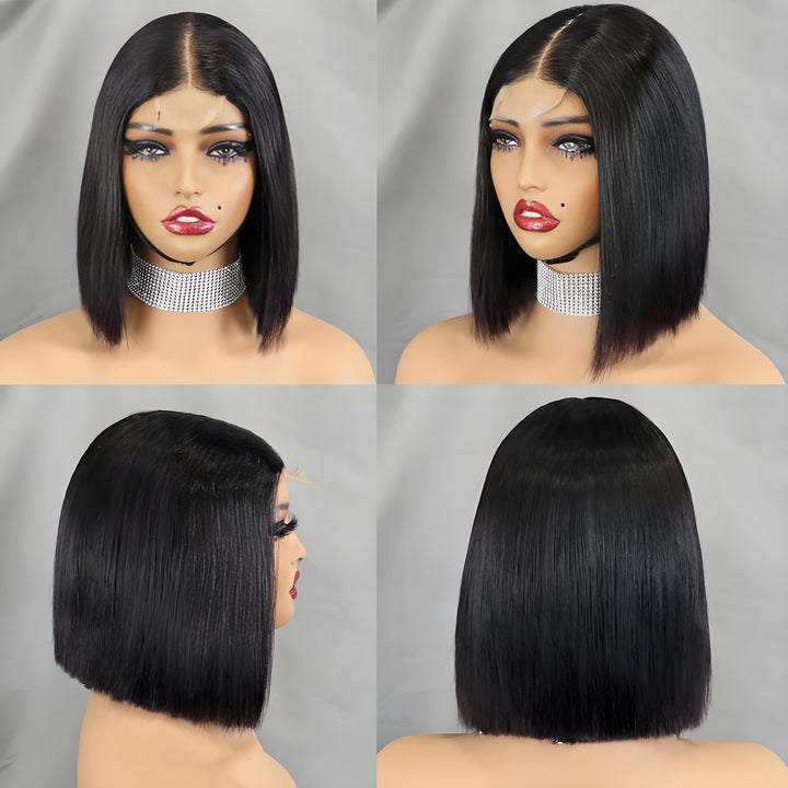 Multi-angle mannequin display of 2×6 Bob straight lace closure wig in natural color, including front, side, and back views.