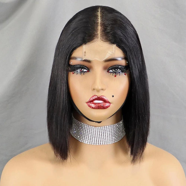 Straight 2×6 Bob lace closure wig in natural color on mannequin, featuring center parting and natural hairline.