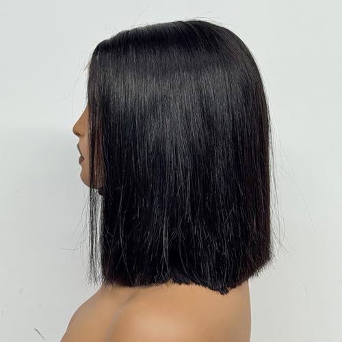 Side profile of natural color 2×6 Bob straight lace closure wig on mannequin, showing sharp cut and smooth density.