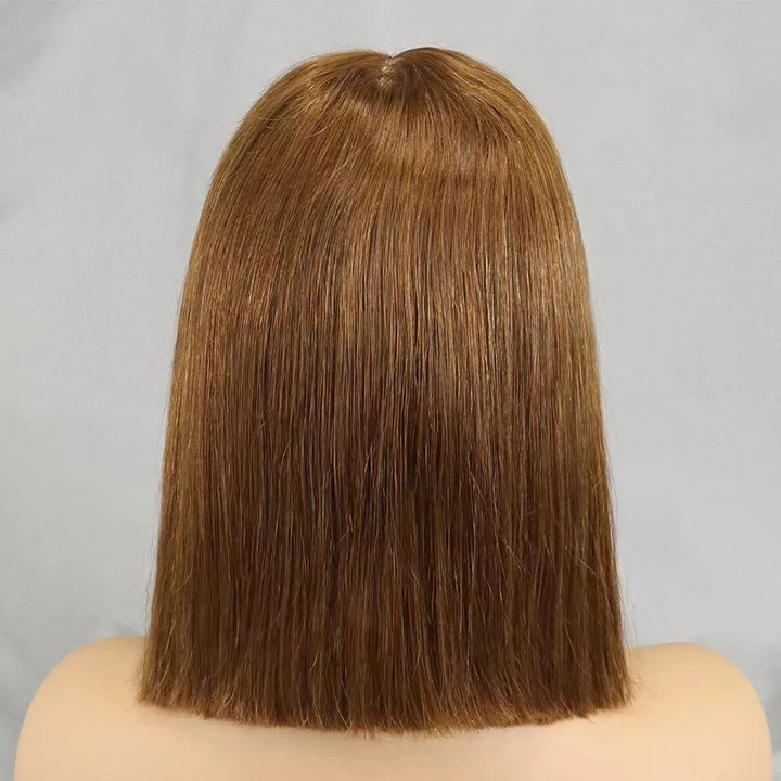Back view of 2×6 Bob straight brown lace closure wig on mannequin, showing blunt bob cut and smooth brown texture.
