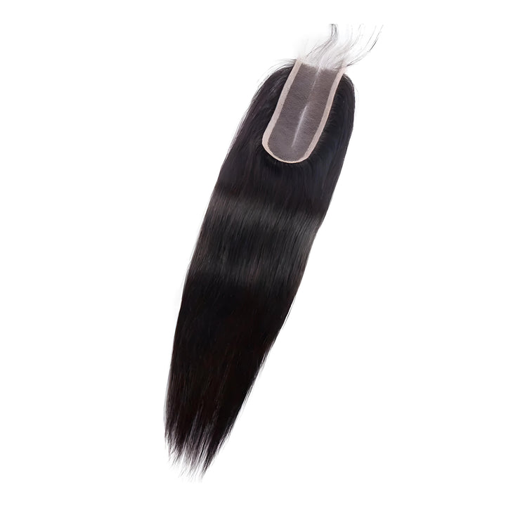 Angled view of 2×6 straight lace closure in natural color with sleek, soft texture.