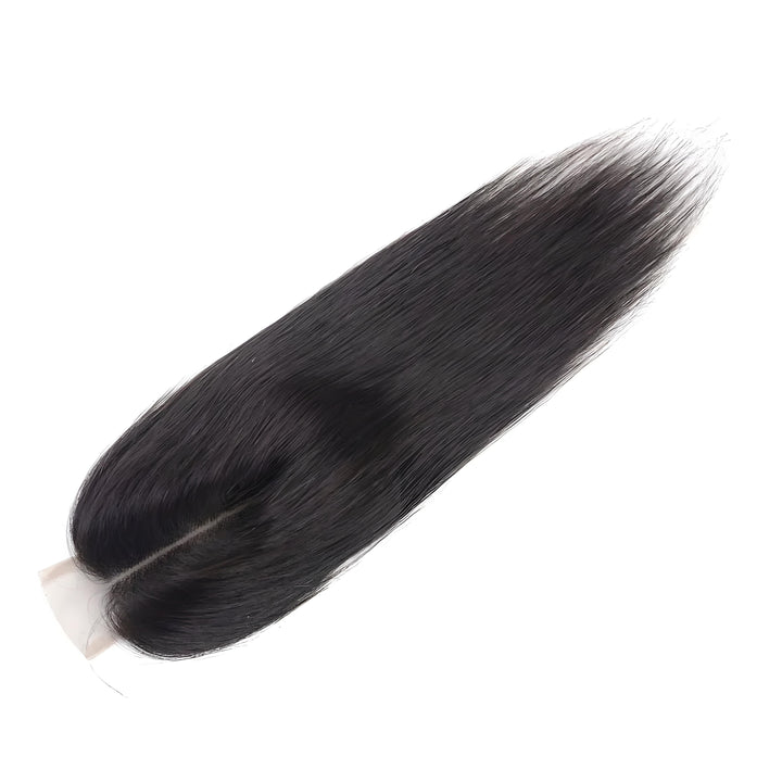 Flat top view of 2×6 straight lace closure in natural color, showing middle part and sleek finish.
