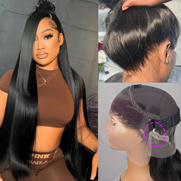 Close-up of 360 lace cap structure with realistic parting, natural back hairline, and detailed lace placement.