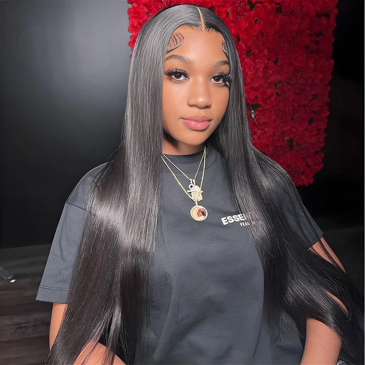 EuxmeHair 4x4 wig with sleek middle part and HD lace for seamless blend and natural hairline.