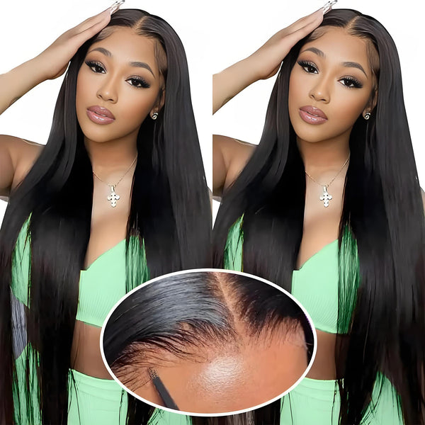 HD transparent lace wig close-up with baby hair and ultra-realistic parting for natural finish.