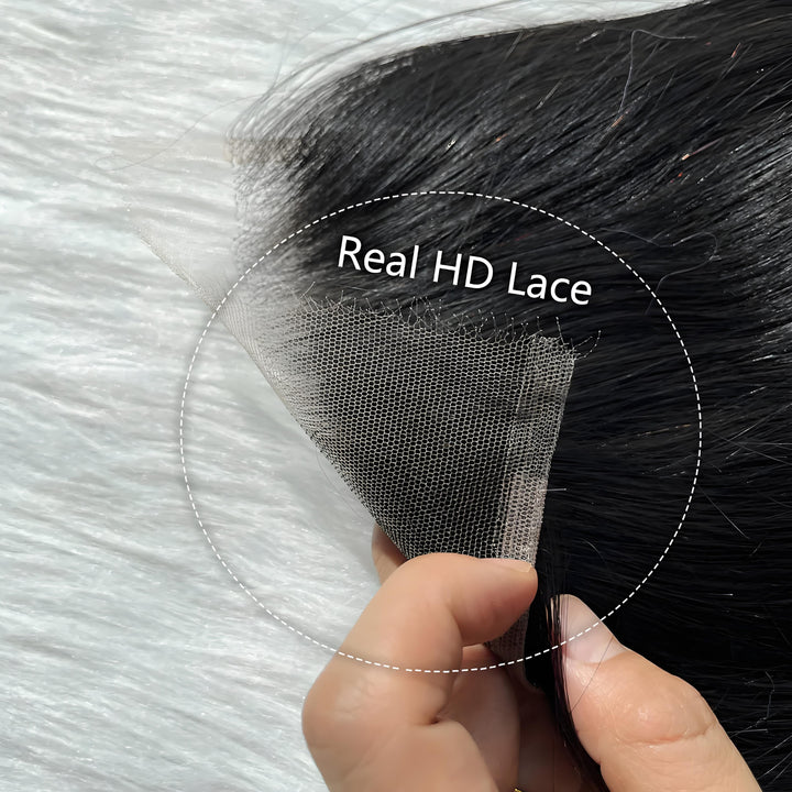 Close-up texture of real HD lace used in 6x6 body wave wig, showing ultra-thin breathable mesh and transparency.