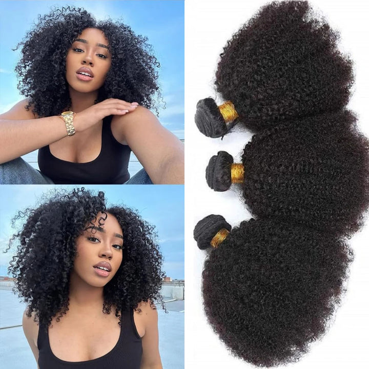Two women outdoors wearing EuxmeHair Afro Curly hair, side-by-side with bundle display.