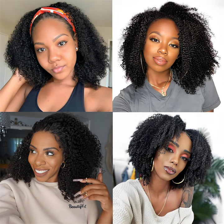 Collage of women showcasing EuxmeHair Afro Curly Bundles in various styles, displaying full fluffy curls.