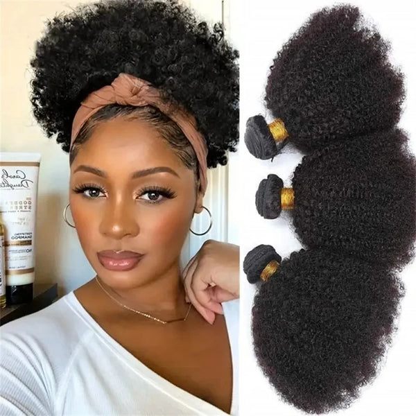 Woman wearing EuxmeHair Afro Curly hair with a brown headband, showing soft texture and natural volume.