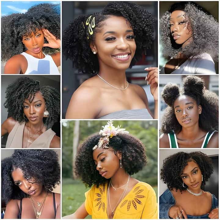 Style collage of multiple women wearing EuxmeHair Afro Curly bundles in different hairstyles.