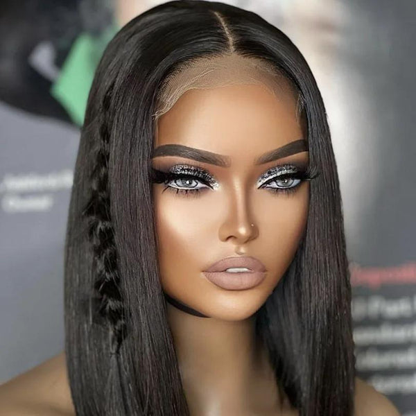 Back view of bob full lace wig with inside cap construction, showing adjustable straps and combs.