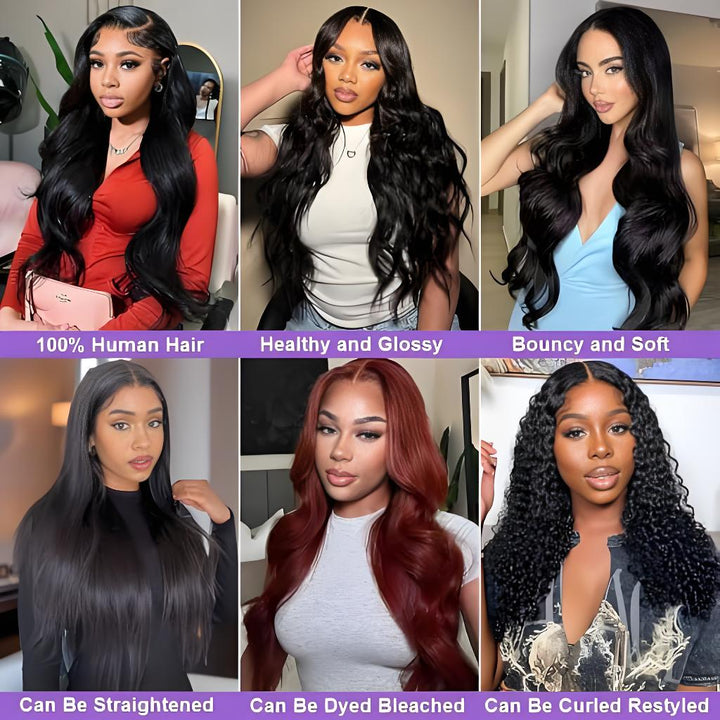 Close-up of five black body wave bundles viewed from the top to display tightly bound machine wefts and consistent texture.
