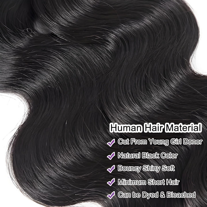 Gallery showing six customers wearing EuxmeHair body wave styles in various colors and styles with labels like “100% Human Hair” and “Can Be Dyed Bleached.”