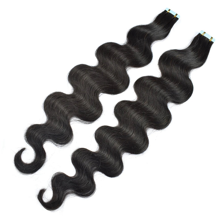 Detailed view of body wave texture with attached tape tabs, showing soft and flowing waves.