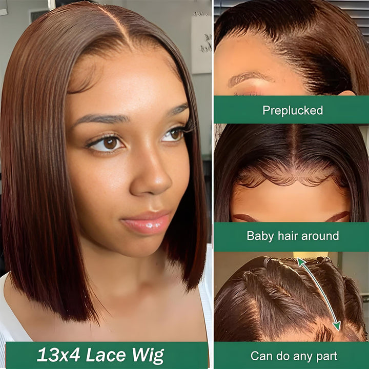 Zoomed-in shots of 13x4 lace front wig featuring pre-plucked hairline, baby hair, and versatile parting space.