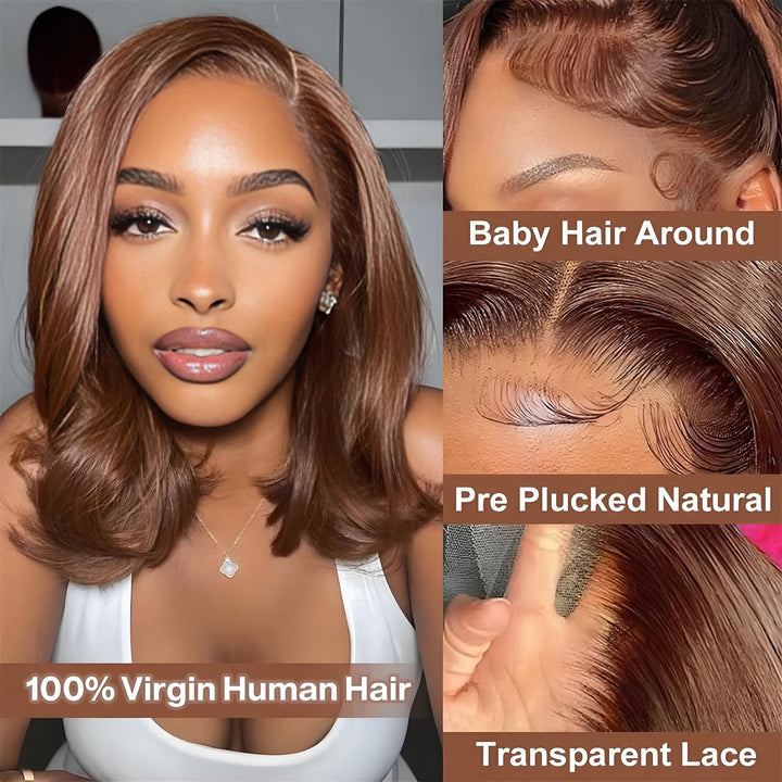 Collage of HD lace close-ups with baby hair, natural hairline, transparent lace, and 100% virgin human hair tag.