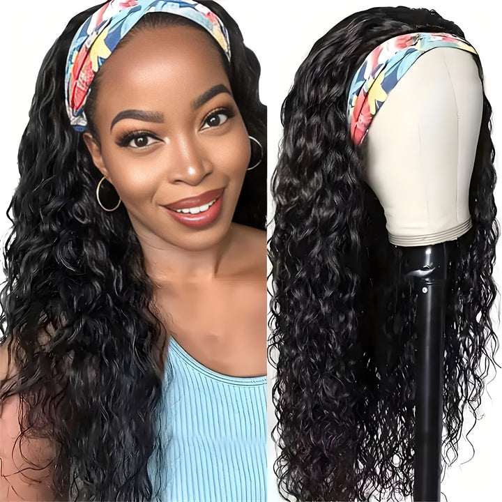 Inner cap structure of EuxmeHair headband wig showing breathable elastic mesh, 4 combs, and adjustable velcro band.