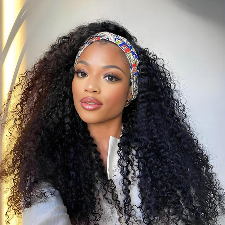 Multiple hairstyle options using EuxmeHair deep wave headband wig including ponytail, half-up, and loose styles.