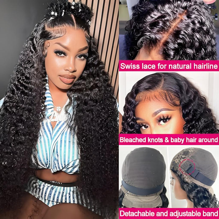 Swiss lace closure wig featuring bleached knots, baby hair, and adjustable band cap structure.