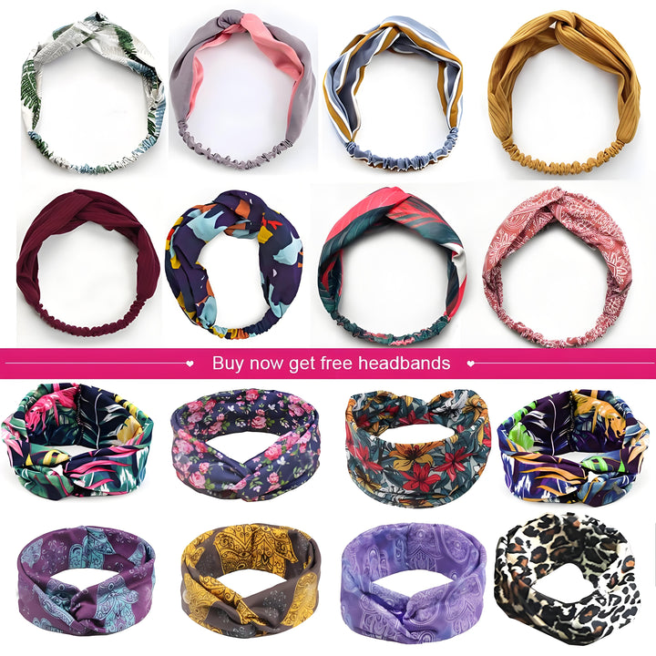 Variety of colorful and patterned headbands included free with EuxmeHair headband wig purchase.
