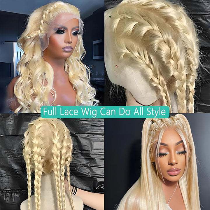 Interior lace cap construction of 613 platinum blonde full lace body wave wig, showing breathable lace and adjustable straps.