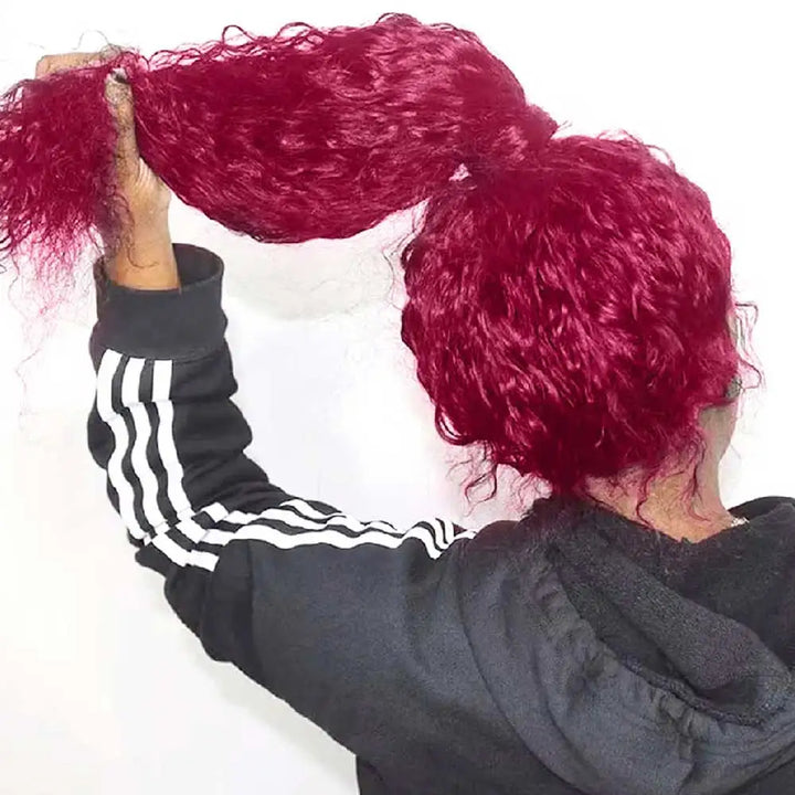 Interior cap construction of full lace wig in 99J burgundy deep wave, showing breathable lace and adjustable straps.
