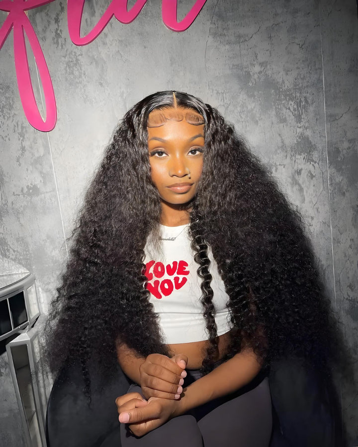 Inside cap details of full lace water wave wig, showing breathable lace, comb placements, and adjustable straps.