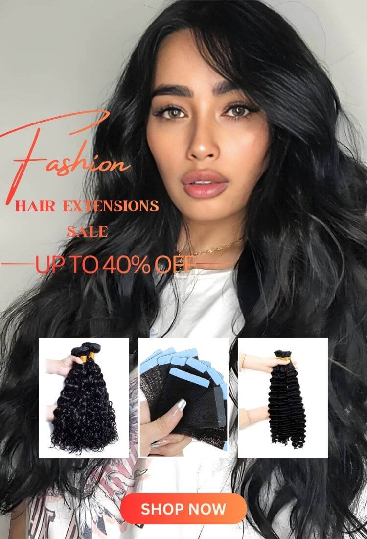 euxmehair hair extensions sale mobile banner with up to 40% off on I-Tip, Tape-In and bundles