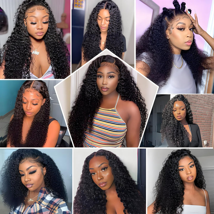 Customer collage featuring various hairstyles using EuxmeHair I Tip Kinky Curly extensions, from natural volume to sleek installs.