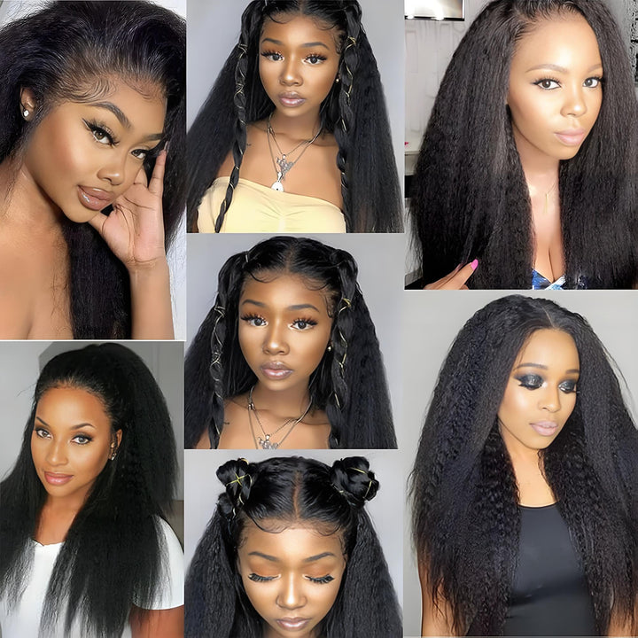 Hairstyle collage of multiple women wearing EuxmeHair Kinky Straight I Tip Extensions in creative natural looks.