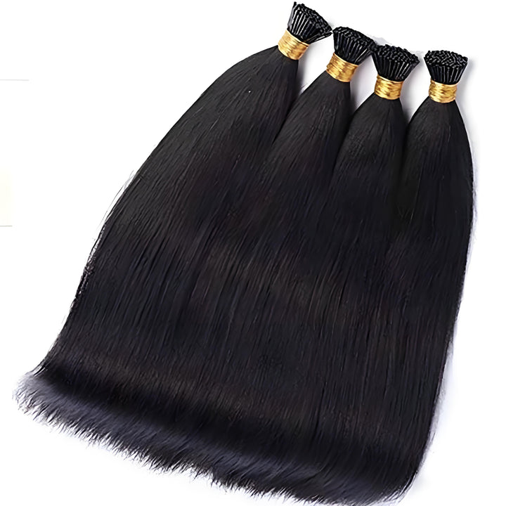 EuxmeHair I Tip straight bundles with thick, full ends, displayed on white background.