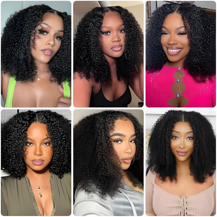 Customer gallery collage showcasing EuxmeHair 6x6 Jerry Curl bob wig on various models.