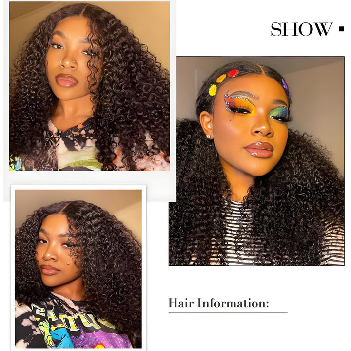 Customer photo gallery showcasing EuxmeHair kinky curly hair with tight ringlets and natural black finish.