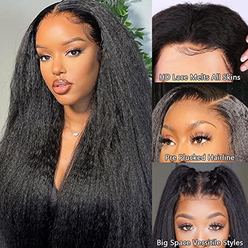 HD lace kinky straight wig details showing hairline, lace blend, and parting options.