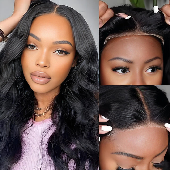 EuxmeHair glueless wig shown from different angles, demonstrating 5x5 lace closure application