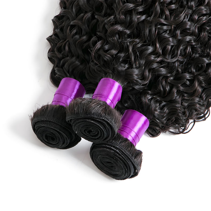 Close-up of EuxmeHair Mongolian kinky curly bundles showing tight double machine weft and silky curly texture.