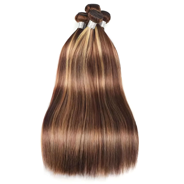 Top view of three P4/27 straight bundles showing smooth flow, natural shine, and highlighted streaks.