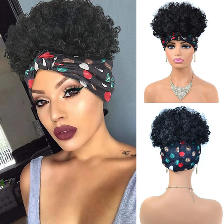 Step-by-step guide showing how to wear a short kinky curly headband wig from prep to final styling with baby hair.