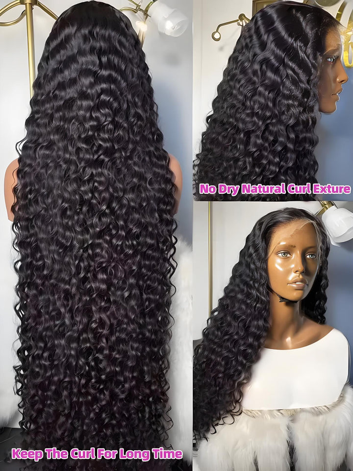 Display of soft natural curl texture on EuxmeHair deep wave wig with HD lace, showing curl definition and moisture retention.