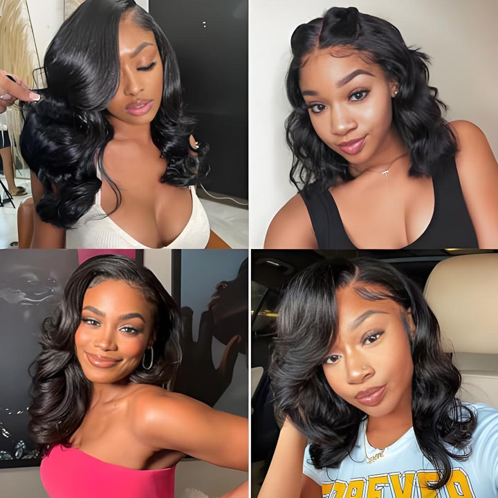 Bob wig with soft body wave curls styled on different women.